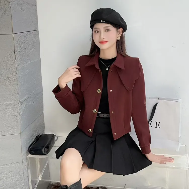 短款磨毛加内衬小个子海军领洋气高档高级显瘦气质减龄上衣外套