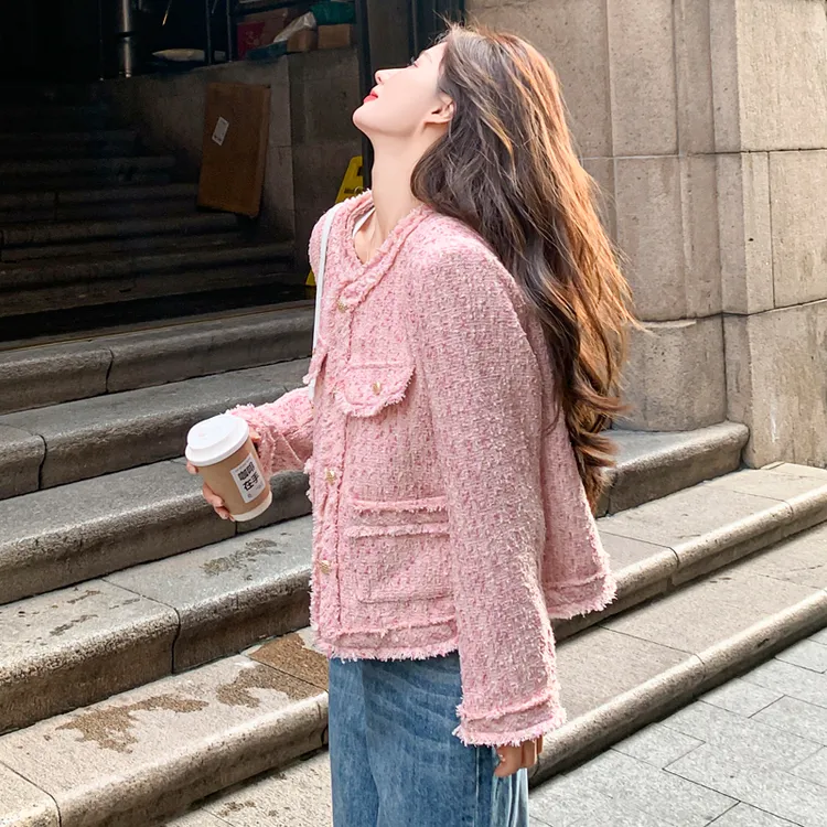 粉色小香风外套女法式高级感气质小个子洋气秋季新款2025短款上衣