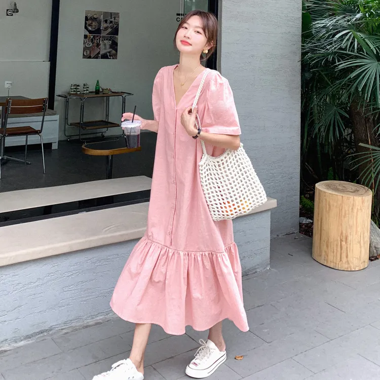 超好看连衣裙女2025新款夏季法式复古高级感气质休闲小个子中长裙