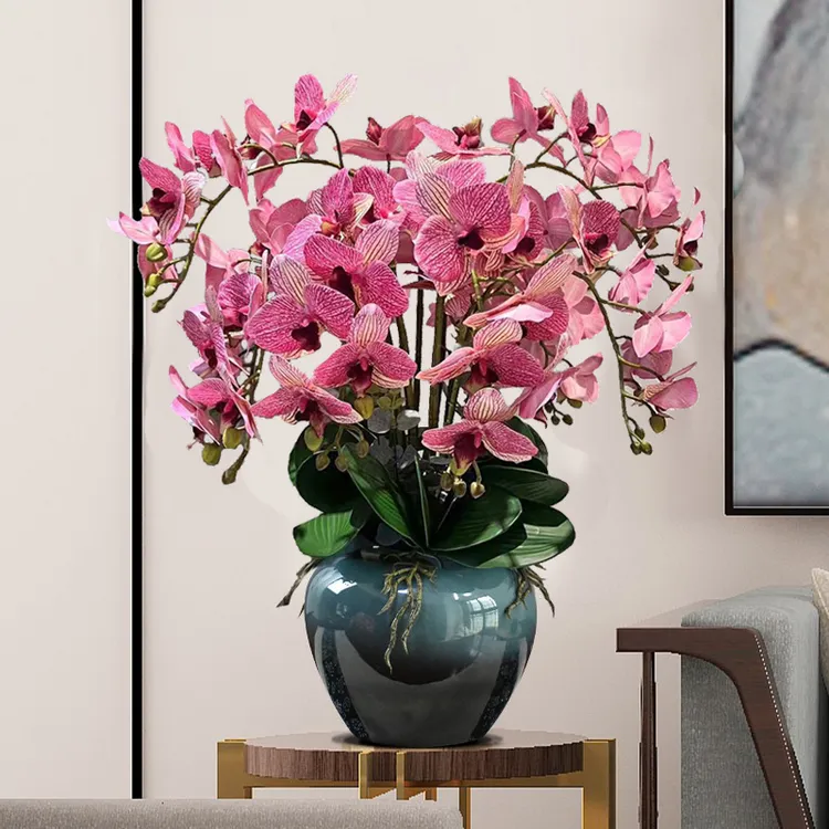 假花装饰客厅高档仿真花高级感逼真软硅胶假花蝴蝶兰盆栽套装花艺