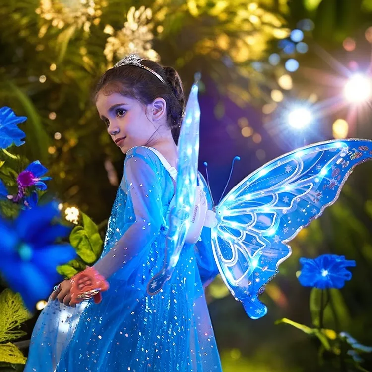 【六一儿童节礼物】三代精灵羽翼电动发光音乐翅膀冰雪女孩生日礼物