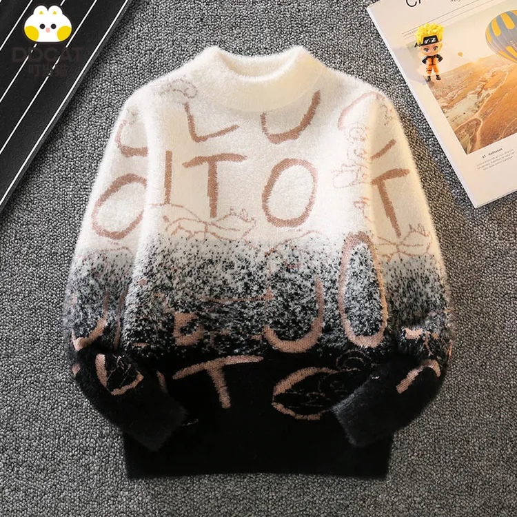 叮当猫男童仿貂绒毛衣秋冬2025新款洋气中大童男孩加绒加厚针织衫