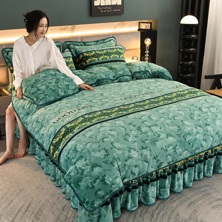 【直播推荐】印花高克重牛奶绒四件套加绒加厚双面绒磨毛床品套件