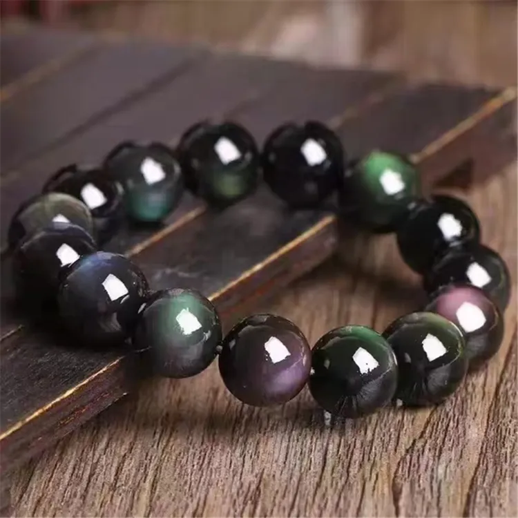 天然秋冬单眼彩虹眼黑曜石单圈手链手串本命年饰品礼物情侣时尚