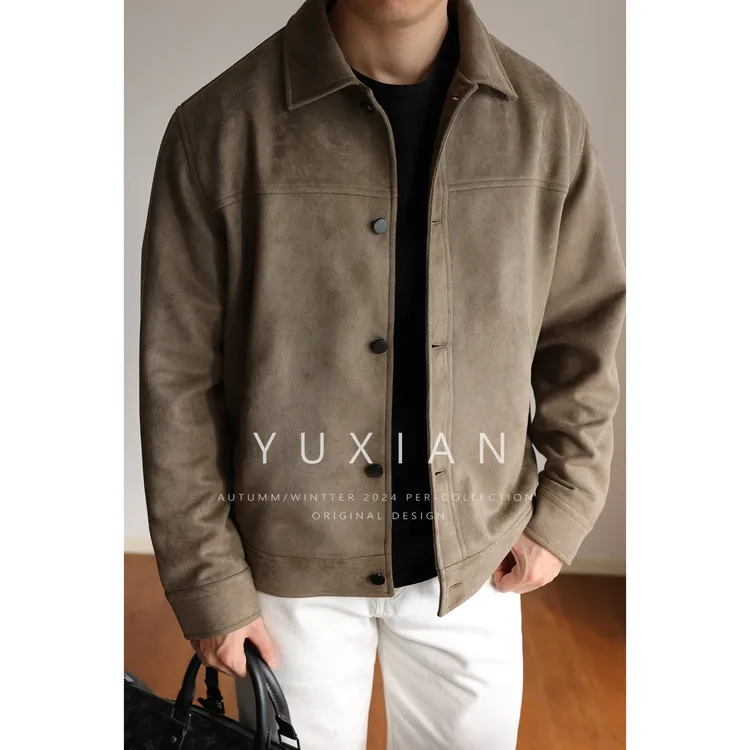 YUXIAN秋冬双面磨毛绒男士夹克通勤休闲商务翻领高级保暖外套