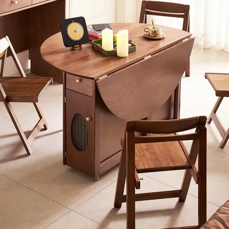 乐玛仕小户型折叠圆餐桌椅组合实木多功能饭桌可移动收纳伸缩家用