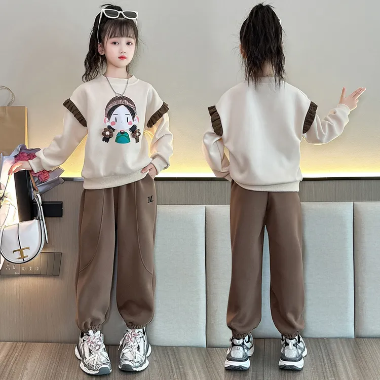 小女孩套装卡通小美女花边卫衣