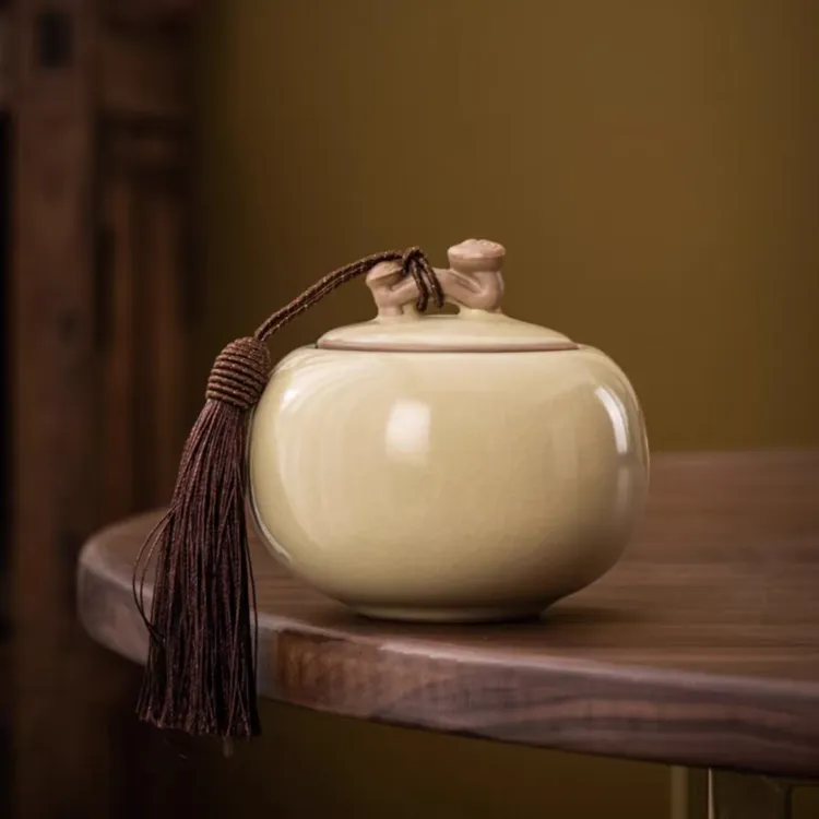 汝窑小号如意茶叶罐储存密封罐茶仓醒茶罐防潮家用罐四个颜色可选