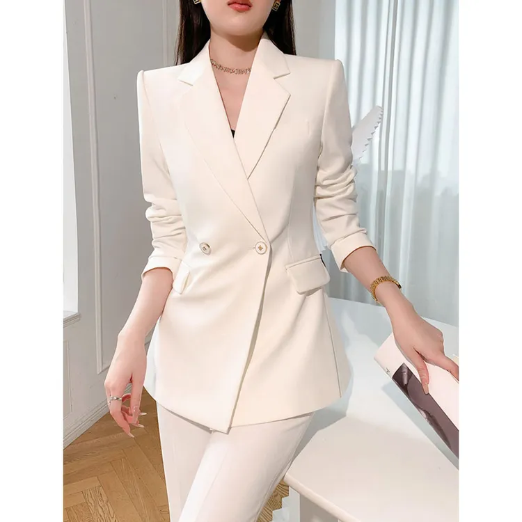 春秋职业气质炸街洋气减龄修身西服套装女高腰微喇叭长裤子两件套