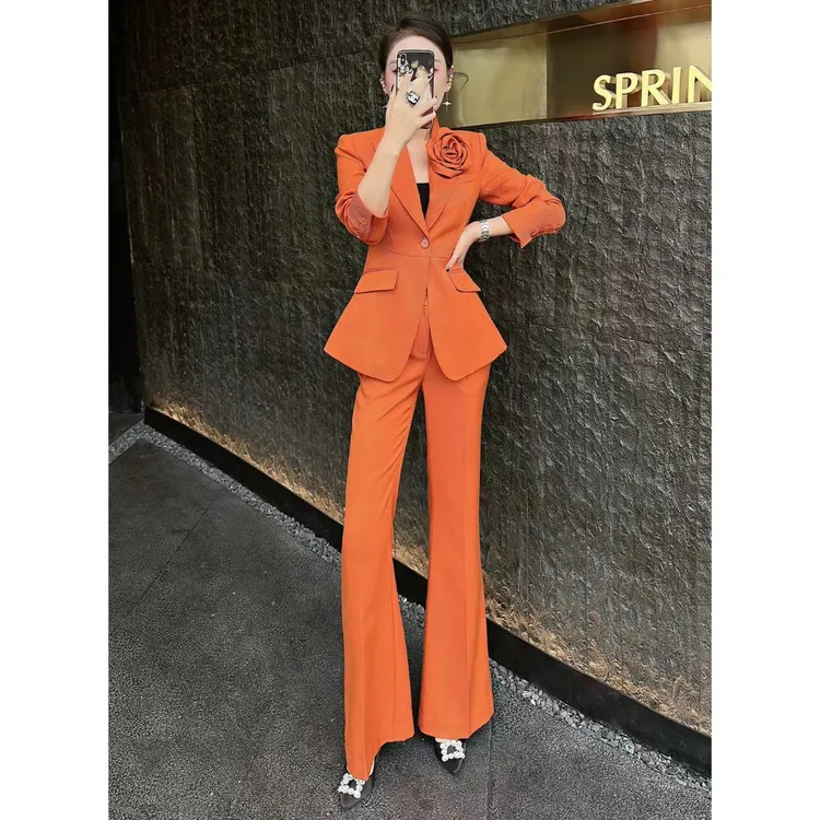 高级感春秋气质洋气减龄成熟御姐西装套装女装微喇叭裤长裤两件套