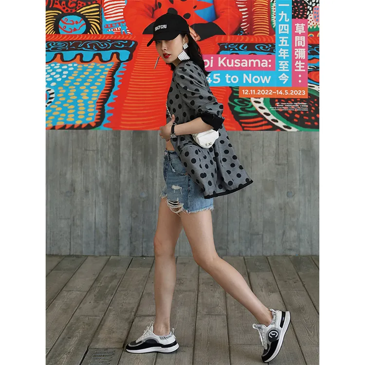 TRACYCHU【现货】小千谷缩艺术品复古黑灰色波点长袖款休闲西装外套
