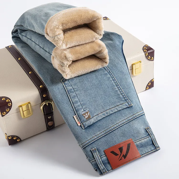 狄佛蒙特高端加绒加厚款男士男款牛仔裤款宽松直筒冬季保暖休闲