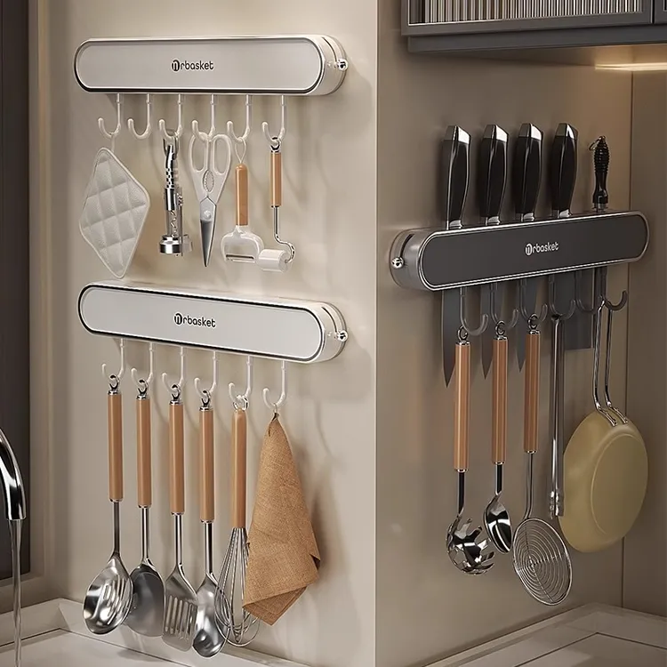 吸盘挂钩厨房免打孔强力承重多功能勺子铲子挂架一排式无痕挂勾架