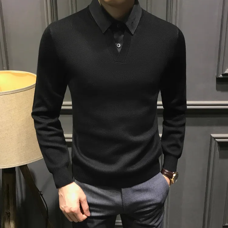 秋冬假两件毛衣男免烫新款修身休闲长袖针织衫抗皱商务毛衫打底衫