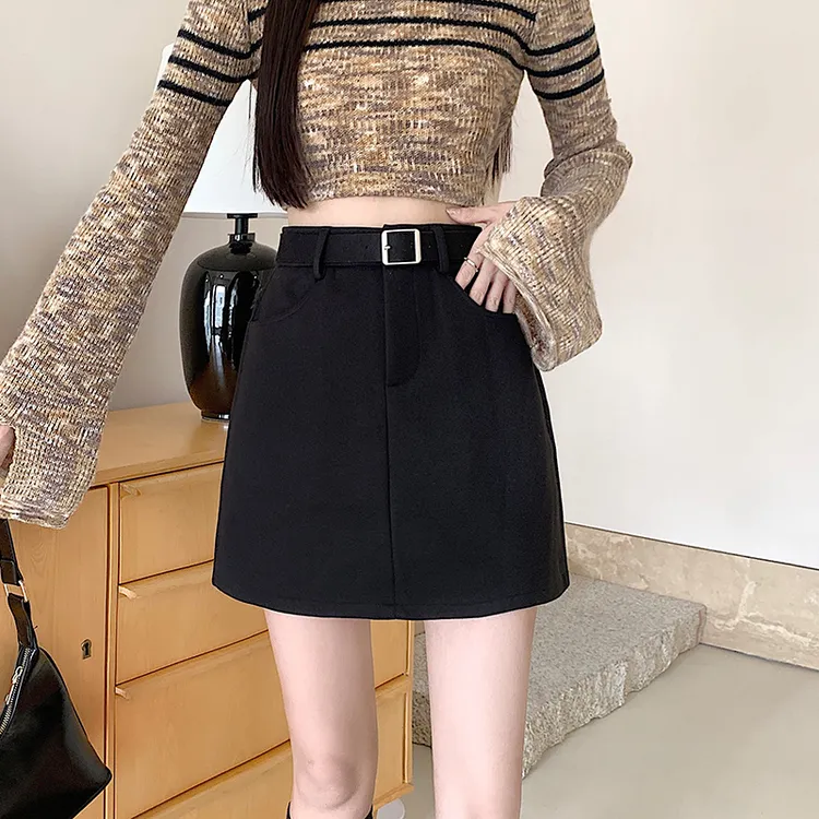 毛呢大码高腰a字半身短裙女2025秋冬新款显瘦包臀裙加厚呢子裙