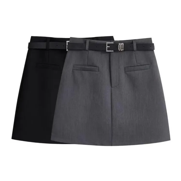 2025春秋百搭显瘦大码高级感灰色高腰西装裙半身裙A字黑色防走光