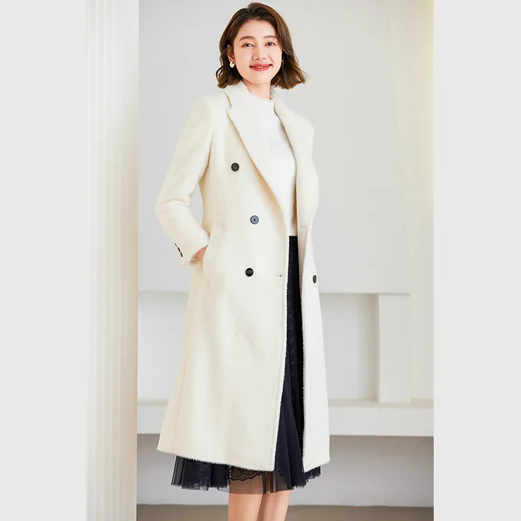 乔万尼气质羊驼毛羊毛大衣白色秋冬高级感商场同款ET4A012001