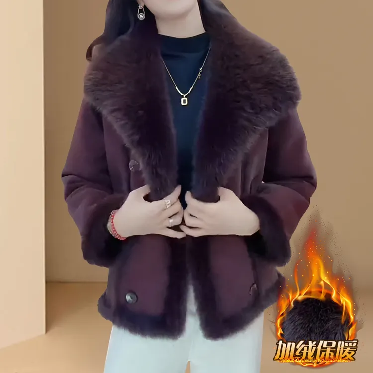 高级感毛毛外套2025秋冬季新款时尚加厚加绒保暖气质皮毛一体大衣