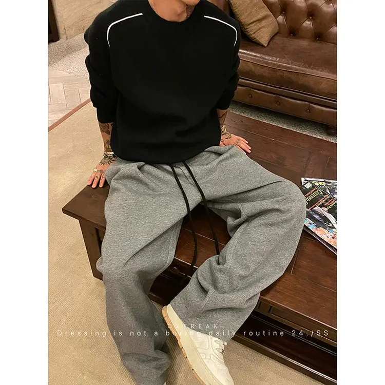 OXFREAK「单褶垂感 撞色松紧腰」秋冬直筒休闲裤男宽松阔腿抽绳卫裤