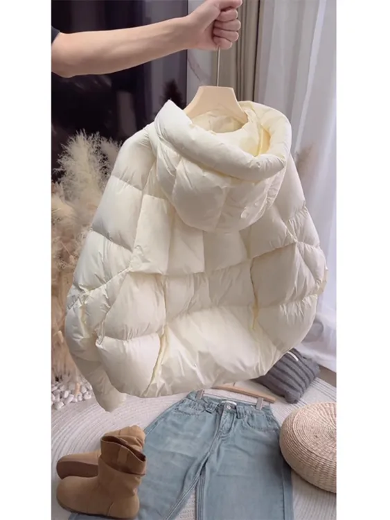 【现货】米白色短款连帽棉服2025冬季新款冬装棉衣面包服百搭棉袄女