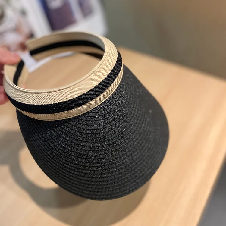 帽子女夏季无顶遮阳帽编空顶帽骑车户外遮脸太阳帽