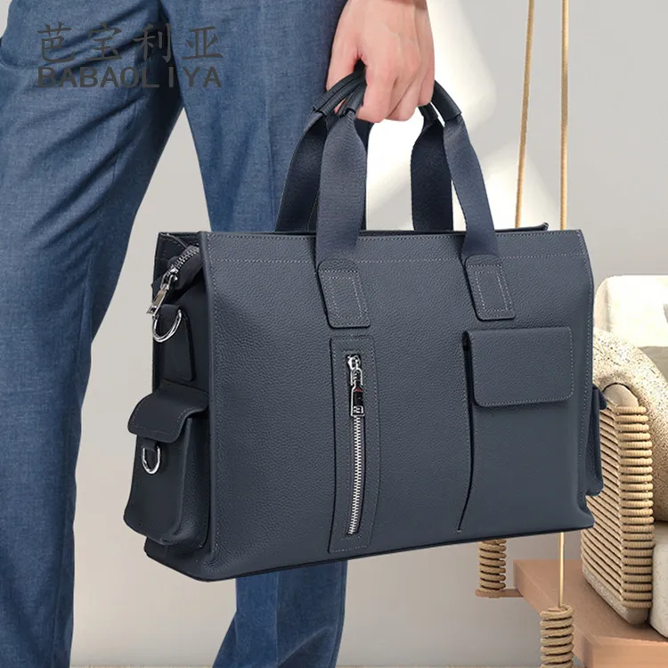 芭宝利亚真皮单肩包男款手提公文包新款2025爆款大容量休闲商务包