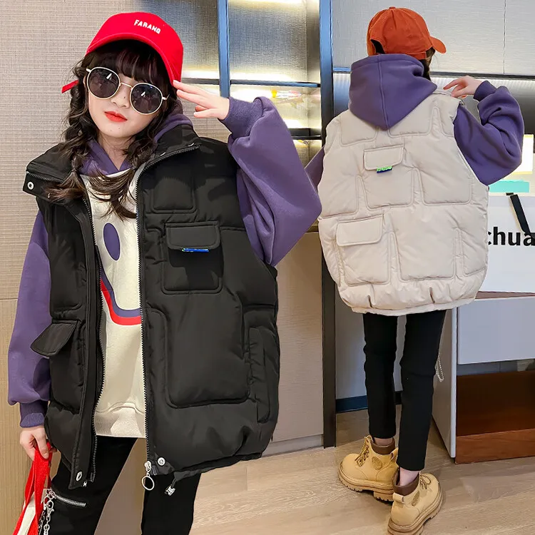 男女同款儿童洋气时尚外穿加厚中大童宽松韩版秋冬保暖棉马甲冬季