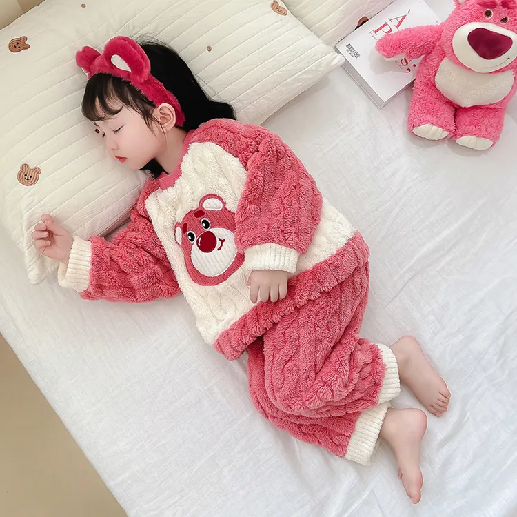 女童睡衣女孩秋冬装2024新款网红儿童宝宝法兰绒加厚卡通家居服