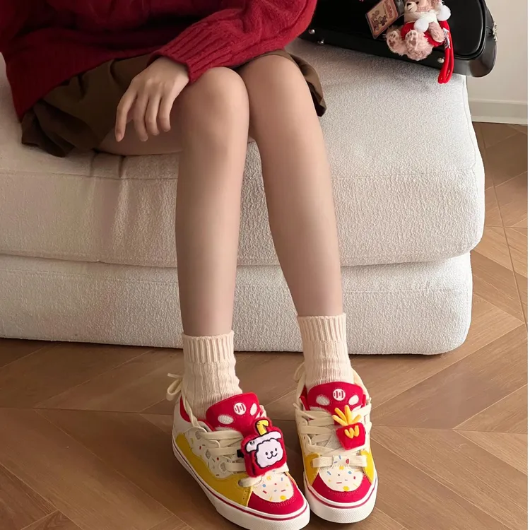 顽刻ollieskate面包鞋芝士薯条红黄撞色拼接BAKE男女国潮滑板鞋