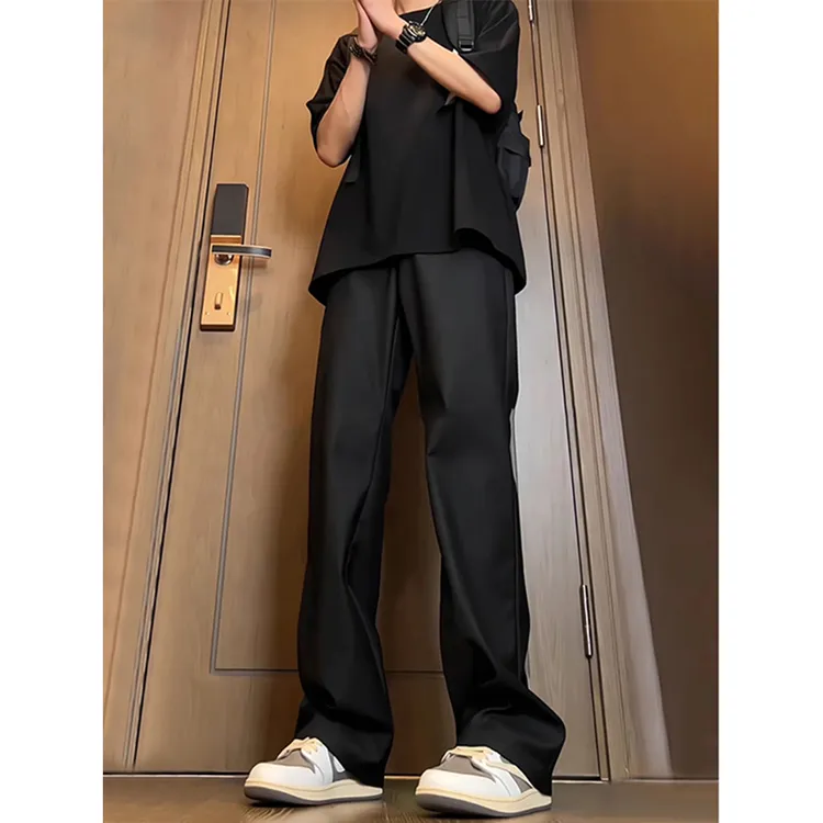 cleanfit高级感休闲西裤男款春秋纯黑色裤子vibe垂坠感宽松直筒裤