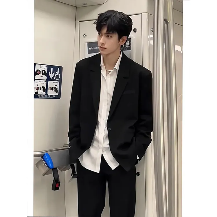 cleanfit黑色垫肩西装外套男款高级感痞帅休闲正肩小西服夹克上衣