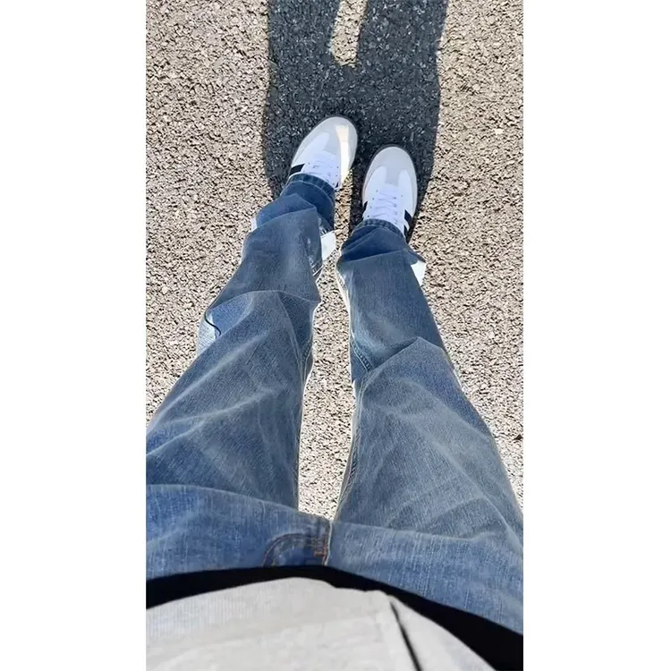 浅蓝色牛仔裤男生穿搭高级感裤子cleanfit直筒修身显瘦窄版微喇裤