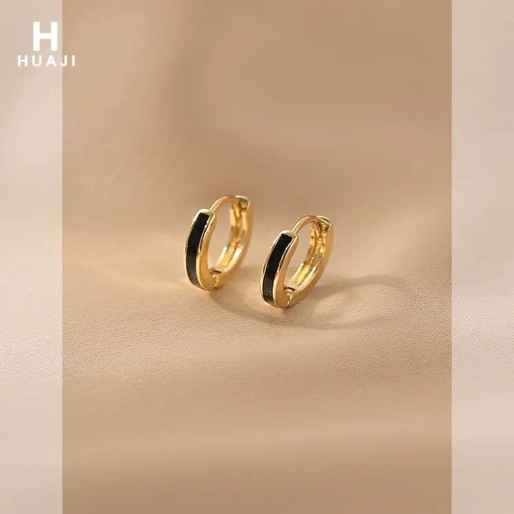 花迹 铜合金耳饰 撞色潮流圆环耳钉女简约小巧滴油耳环女经典百搭