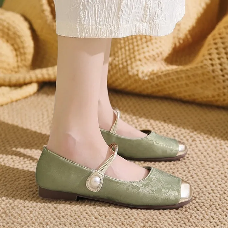 平底鞋新中式配裙子粗跟单鞋女新款气质玛丽珍女鞋单鞋方跟一脚蹬