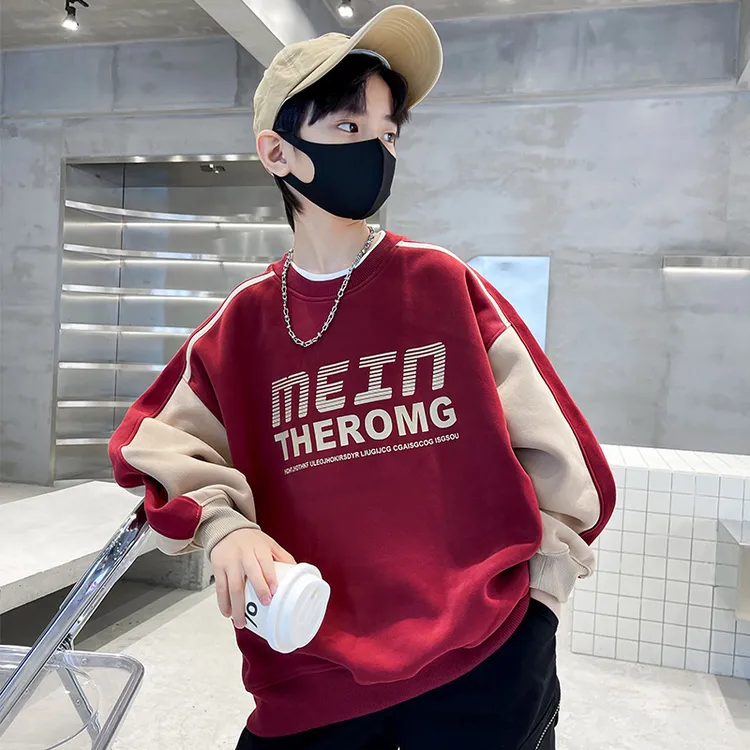 男童字母卫衣春秋爆款2025新款儿童洋气韩版拼色圆领卫衣中大童15