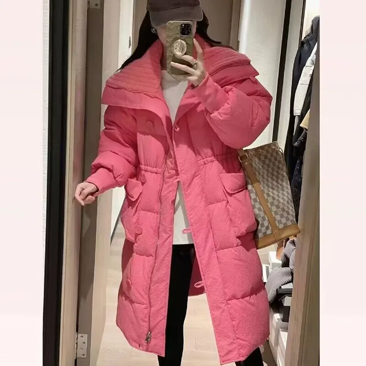 《玫粉佳人》中长款加厚棉服外套