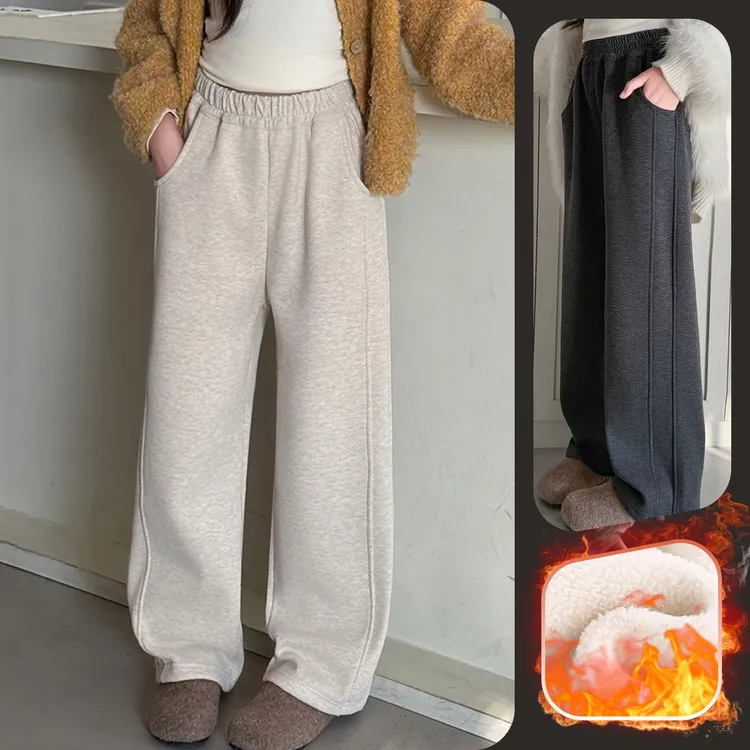 女童加绒直筒休闲长裤中大童儿童6-12岁洋气百搭韩版时尚秋冬潮款