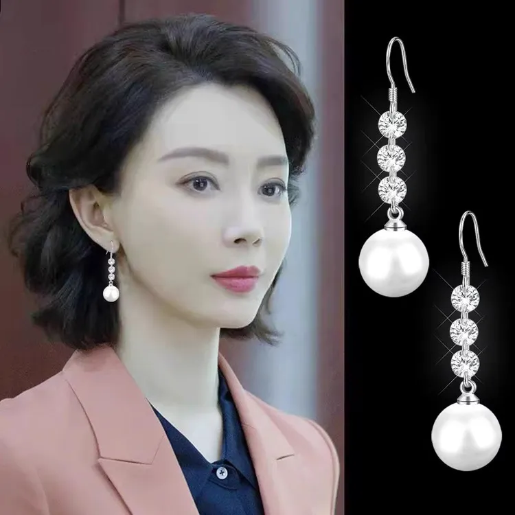 足银合成锆石耳饰 双11爆款999纯银耳环防过敏长超仙闪钻耳坠百搭