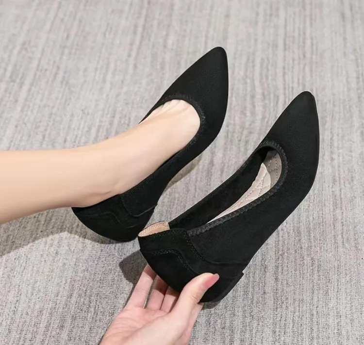 内增高豆豆鞋春秋空姐工作鞋黑色职业上班舒适软底酒店坡跟单鞋女