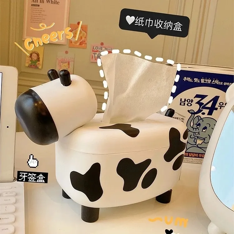 小奶牛纸抽盒客厅可爱创意多功能家用餐厅牙签盒高颜值简约抽纸盒
