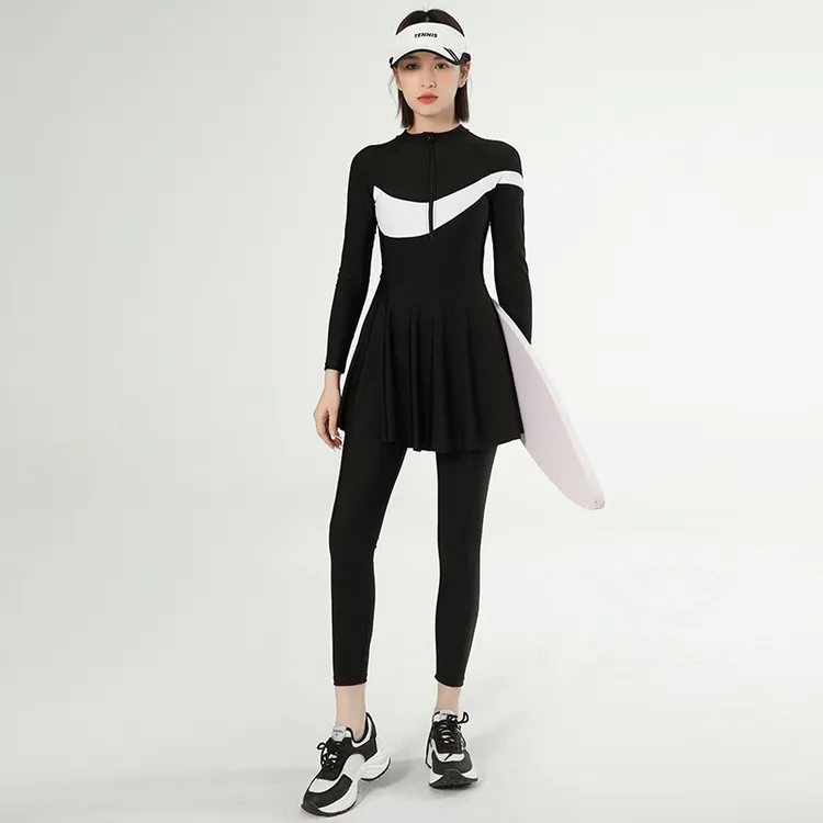 长袖长裤泳衣女大码胖mm200斤浮潜连体潜水服速干冲浪遮肚保守