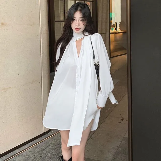 法式仙气女神范飘带V领衬衫女宽松显瘦气质高级感温柔风雪纺上衣