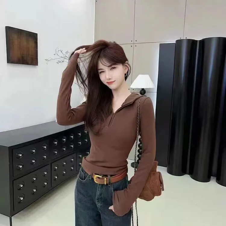 加绒拉链修身百搭连帽卫衣2025《美式街头》T恤女秋冬打底衫内搭