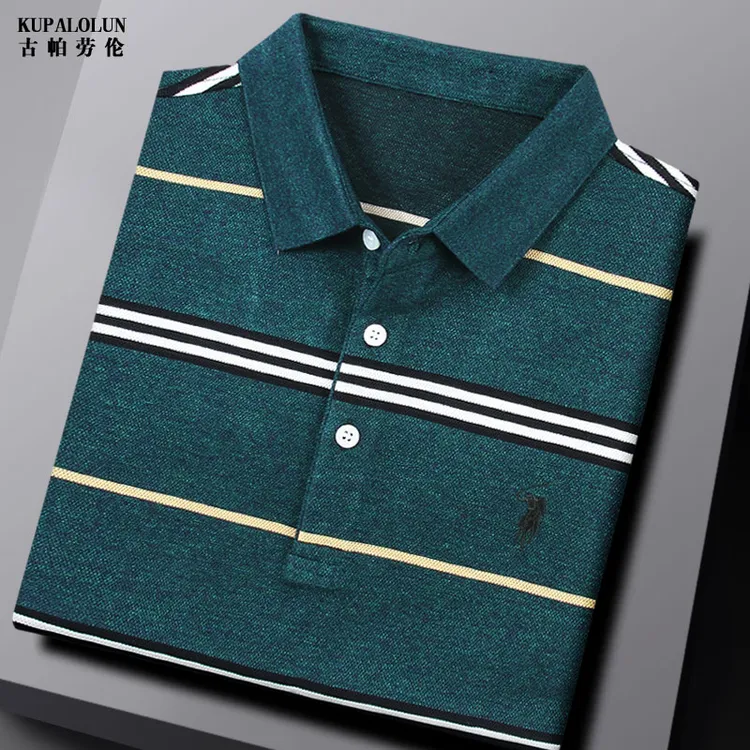 品牌条纹长袖翻领T恤男士经典保罗POLO衫春秋季有领带领上衣休闲