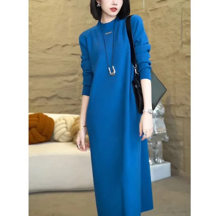 秋冬气质针织衫中长款过膝连衣裙女装高级感宽松内搭法式毛衣裙子