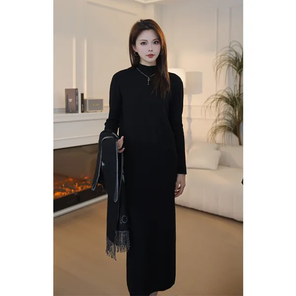 秋冬新款高个子长款毛衣裙女新款半高领内搭过膝加长针织连衣裙