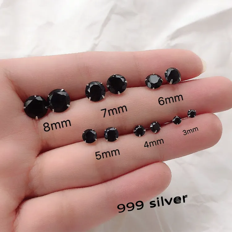 足银耳饰 s999纯银耳钉男个性黑色耳骨钉迷你简约学生养耳洞耳棒