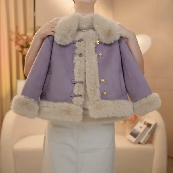 女童加绒外套秋冬2025儿童中大童冬季洋气女孩加厚皮毛一体上衣潮