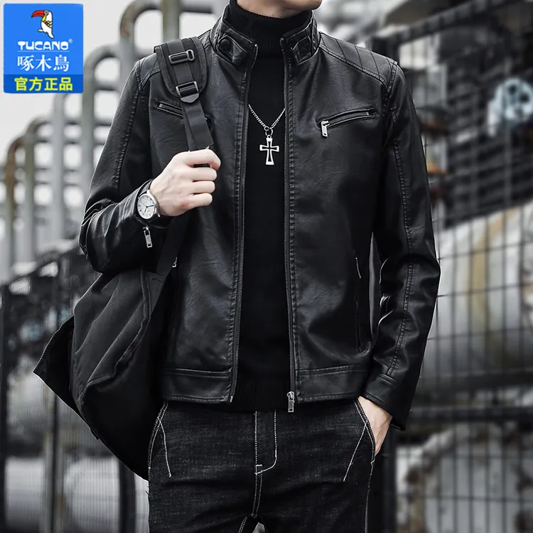 TUCANO/啄木鳥海宁新品男士皮衣秋冬季潮流立领皮夹克PU皮机车服