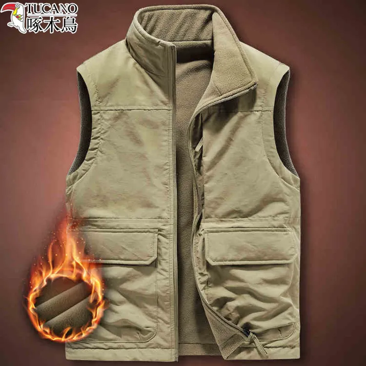 TUCANO/啄木鳥秋冬季新款男士双面穿抓绒马甲多口袋马夹保暖背心